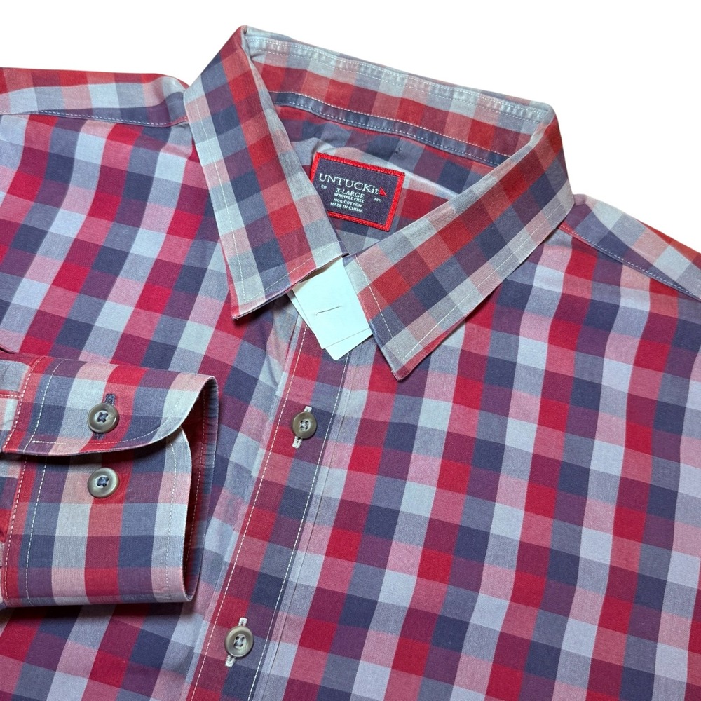 UNTUCKit Pomerol Red Plaid Wrinkle Free Shirt Mens‎ XL Button Down Long Sleeve